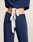 Detail image of model wearing Gisele Tencel Modal Slouchy Set in Navy/Ivory