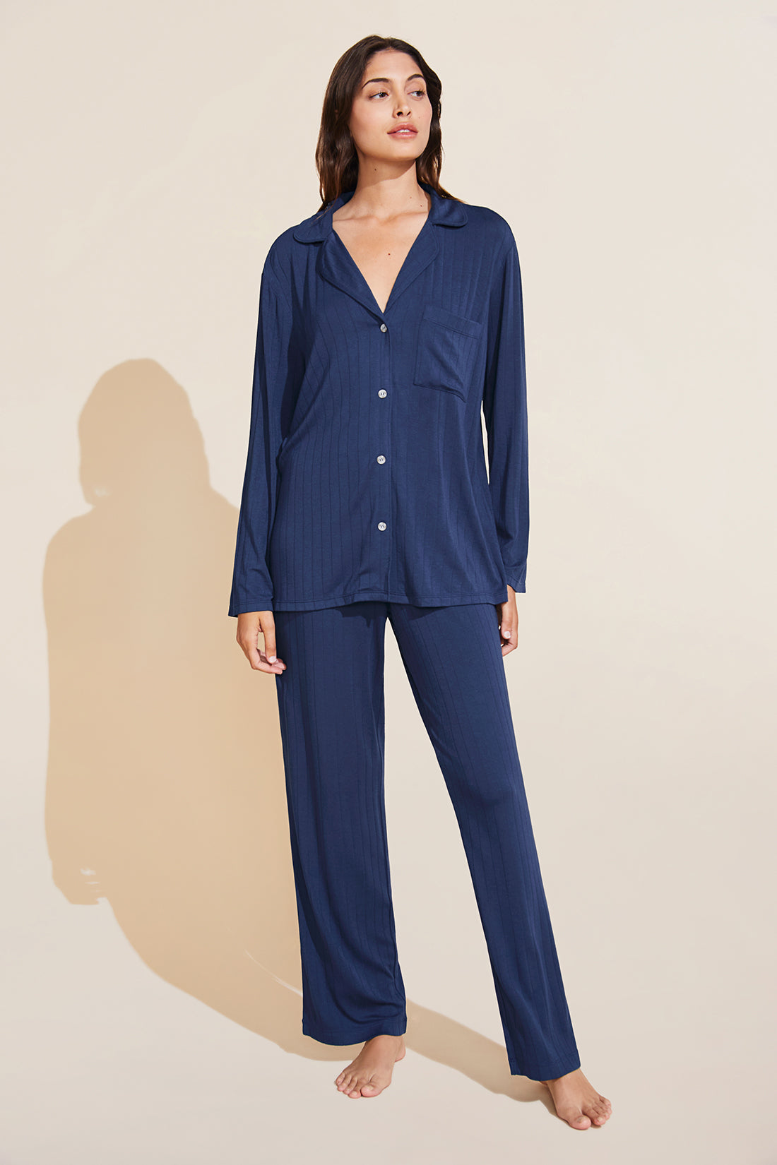 Dark Blue Velour Crop Pajama Top