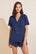 Model wears Gisele TENCEL™ Modal Rib Relaxed Short PJ Set in Navy.