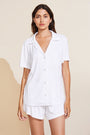 Model wears Gisele TENCEL™ Modal Rib Relaxed Short PJ Set in white.