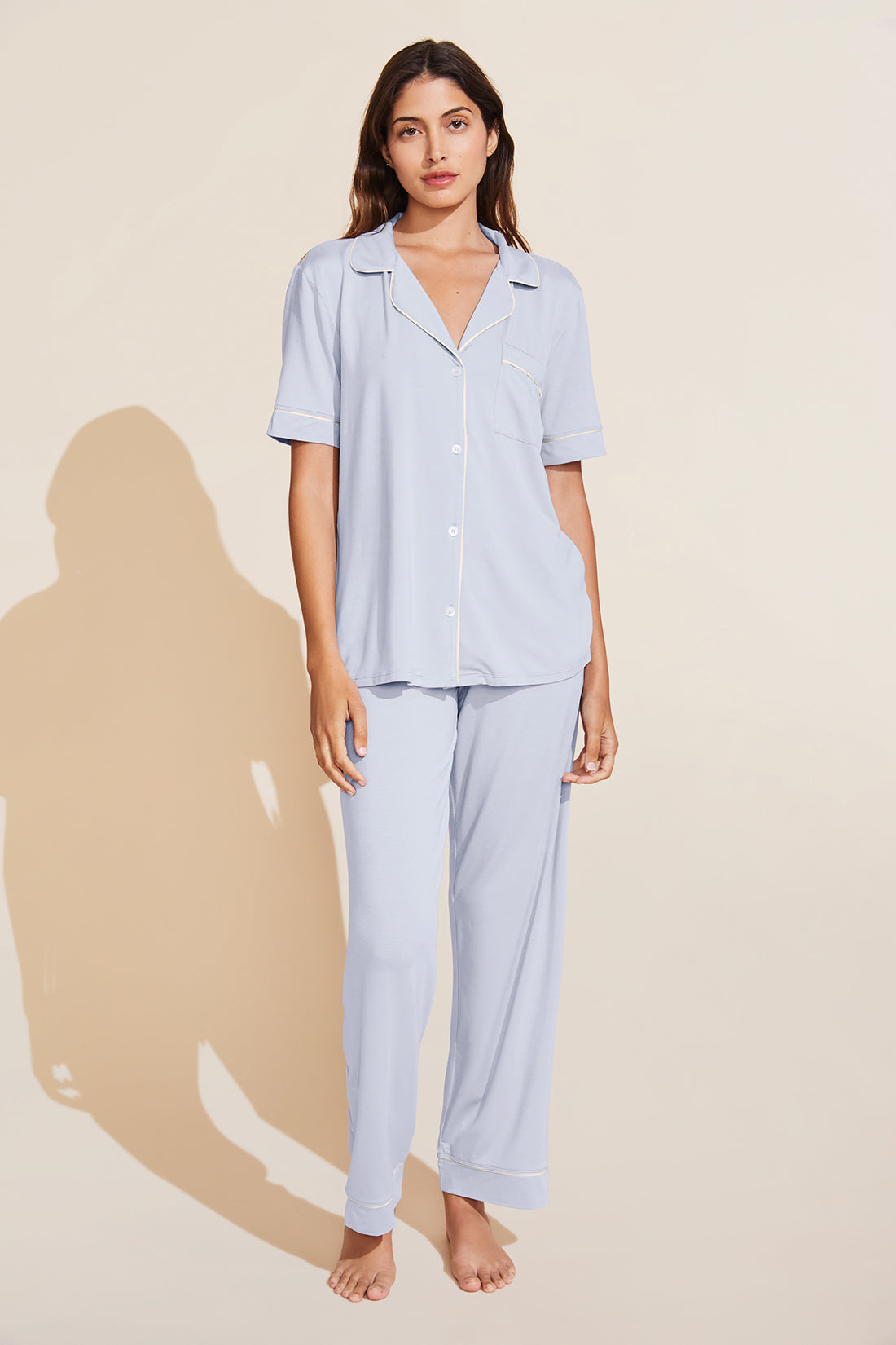 Women Sleepwear Set V Neck Top Pants Modal Pajamas Nightwear, Blue, XXL
