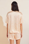 Inez Washable Silk Printed Short Sleeve Tee & Boxer PJ Set - Marble Rose Cloud