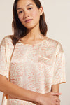 Inez Washable Silk Printed Short Sleeve Tee & Boxer PJ Set - Marble Rose Cloud