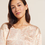 Eberjey Inez Washable Silk Printed Short Sleeve Tee & Boxer PJ Set - Marble Rose Cloud