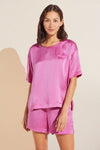 Inez Washable Silk Short Sleeve Tee & Boxer PJ Set - Italian Rose