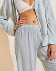 Model is wearing Nautico Long PJ Set in White/Forest Green.