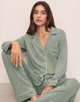 Model is wearing Gisele TENCEL™ Modal Long PJ Set in Eucalyptus/Ivory