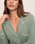 Model is wearing Gisele TENCEL™ Modal Long PJ Set in Eucalyptus/Ivory