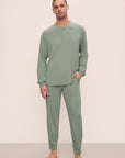 Model is wearing Henry TENCEL™ Modal Long PJ Set in Eucalyptus