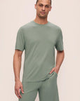 Model is wearing Henry TENCEL™ Modal TENCEL™ Modal Short PJ Set in Eucalyptus