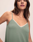 Model is wearing Frida TENCEL™ Modal Cami & Short PJ Set in Eucalyptus/Ivory