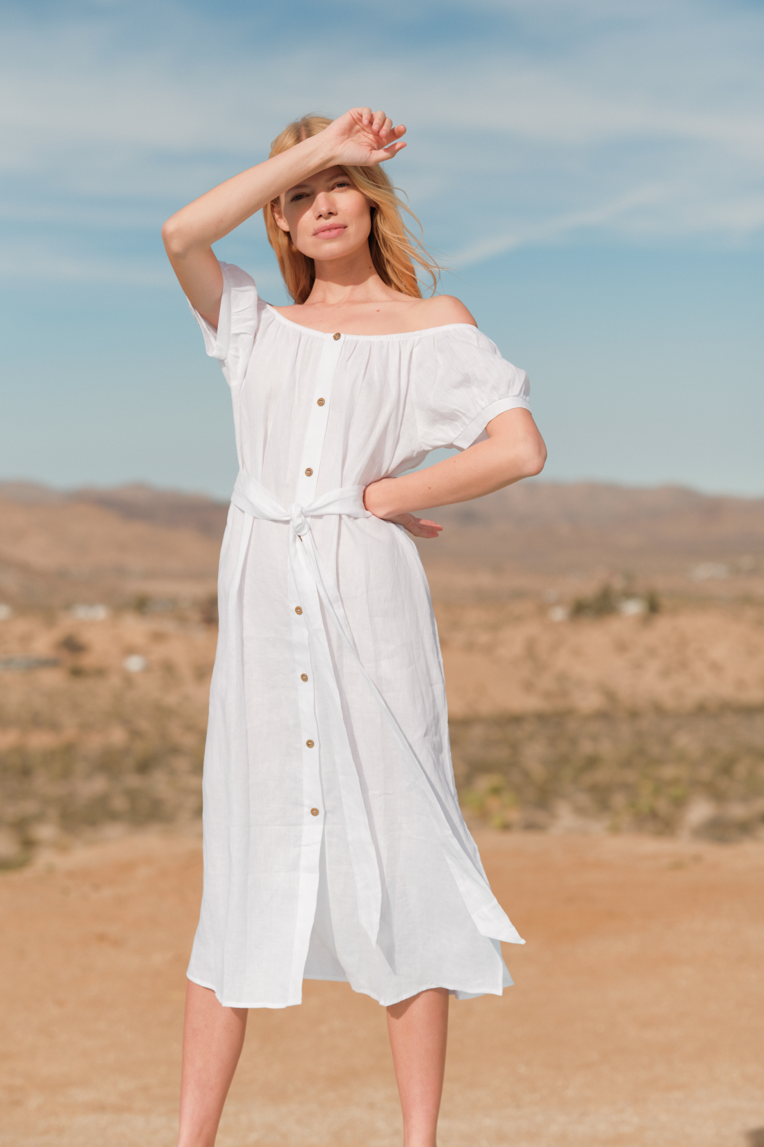 White button top linen dress