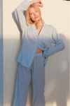 Organic Sandwashed Cotton Woven Long PJ Set - Nautico Stripe Azure
