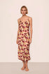 Model is wearing Inez Washable Silk Printed Slip in Botanical Flower Merlot