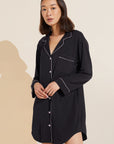 Model wears Gisele TENCEL™ Modal Sleepshirt in black/sorbet.