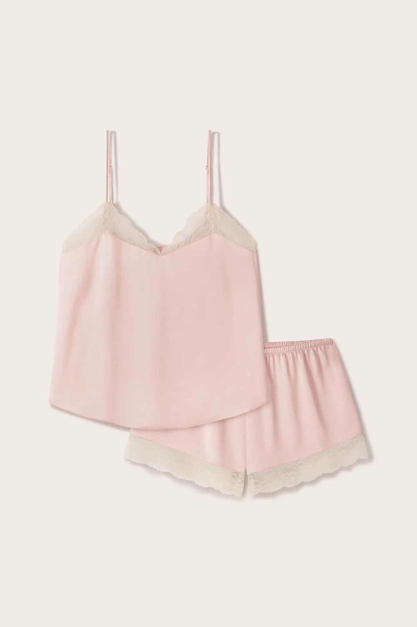 Image of Washable Silk Lace Cami & Short Set in Pale Pink/Champagne