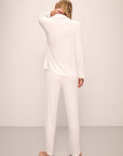 Model wears Gisele TENCEL™ Modal Rib Long PJ Set in white.