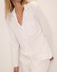 Model wears Gisele TENCEL™ Modal Rib Long PJ Set in white.