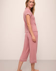 Model wears Gisele TENCEL™ Modal Short Sleeve Cropped PJ Set in Old Rose/Ivory.