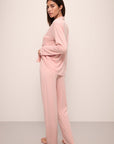 Model wears Frida TENCEL™ Modal Long PJ Set in Silver Pink/Ivory.