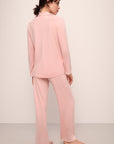 Model wears Frida TENCEL™ Modal Long PJ Set in silver pink/ivory.