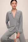 Model wears Gisele TENCEL™ Modal Long PJ Set in moonlight/ivory.