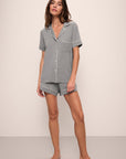 Model wears Gisele TENCEL™ Modal Relaxed Short PJ Set in moonlight/ivory.