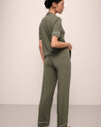 Model wears Gisele TENCEL™ Modal Short Sleeve & Pant PJ Set in moss/ivory.