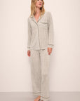 Model wears Gisele Printed TENCEL™ Modal Long PJ Set in Ella Spark/Moss.