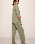 Model wears Gisele TENCEL™ Modal Rib Long PJ Set in tea.