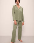 Model wears Gisele TENCEL™ Modal Rib Long PJ Set in tea.