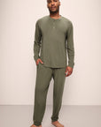 Model wears Henry TENCEL™ Modal Long PJ Set in Moss.