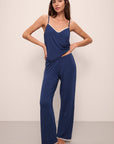 Model wears Frida TENCEL™ Modal Cami & Pant PJ Set in Navy/Ivory.