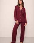 Model wears Gisele TENCEL™ Modal Long PJ Set in Cabernet/Ivory/