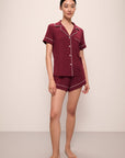 Model wears Gisele TENCEL™ Modal Relaxed Short PJ Set in Cabernet/Ivory.