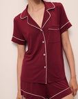 Model wears Gisele TENCEL™ Modal Relaxed Short PJ Set in Cabernet/Ivory.