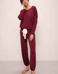 Model wears Gisele TENCEL™ Modal Slouchy PJ Set in Cabernet/Ivory.