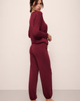 Model wears Gisele TENCEL™ Modal Slouchy PJ Set in Cabernet/Ivory.