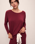 Model wears Gisele TENCEL™ Modal Slouchy PJ Set in Cabernet/Ivory.