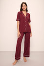 Model wears Gisele TENCEL™ Modal Short Sleeve & Pant PJ Set in Cabernet/Ivory.