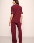 Model wears Gisele TENCEL™ Modal Short Sleeve & Pant PJ Set in Cabernet/Ivory.