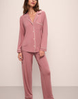 Model wears Gisele TENCEL™ Modal Long PJ Set in Old Rose/Ivory.