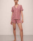 Model wears Gisele TENCEL™ Modal Relaxed Short PJ Set in Old Rose/Ivory.