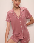 Model wears Gisele TENCEL™ Modal Relaxed Short PJ Set in Old Rose/Ivory.