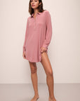 Model wears Gisele TENCEL™ Modal Boyfriend Sleepshirt in Old Rose.