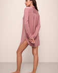 Model wears Gisele TENCEL™ Modal Boyfriend Sleepshirt in Old Rose.