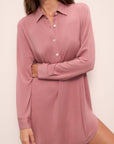 Model wears Gisele TENCEL™ Modal Boyfriend Sleepshirt in Old Rose.