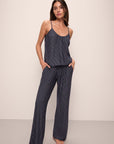 Model wears Gisele Printed TENCEL™ Modal Cami & Pant PJ Set in Duo Stripe True Navy.