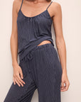 Model wears Gisele Printed TENCEL™ Modal Cami & Pant PJ Set in Duo Stripe True Navy.