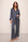 Model wears Inez Washable Silk Printed Long PJ Set in Classic Stripe Navy/Ivory.